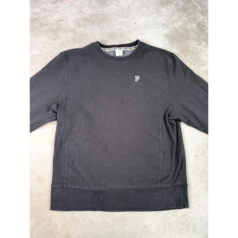 Victoria's Secret PINK Sweatshirt Womens Large Black Fleece Lined Logo Pullover